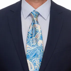 Yellow and Blue Sicilian Paisley Duchesse Silk Tie