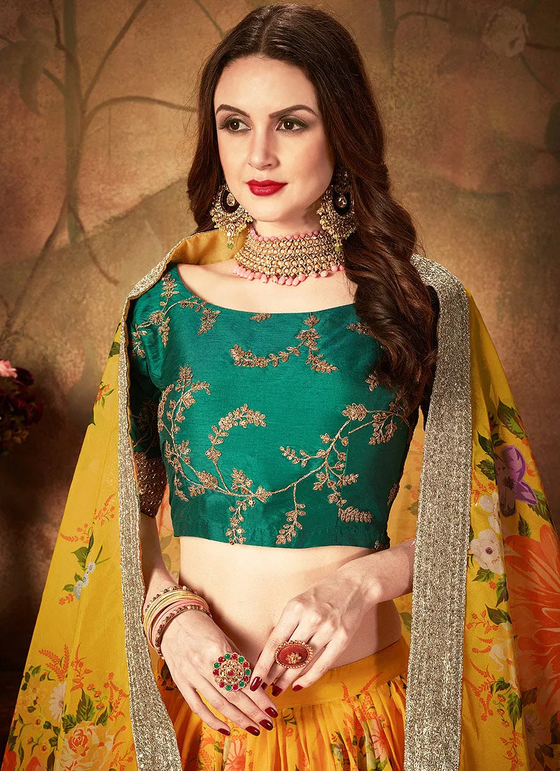 Yellow And Green Designer Lehenga Choli