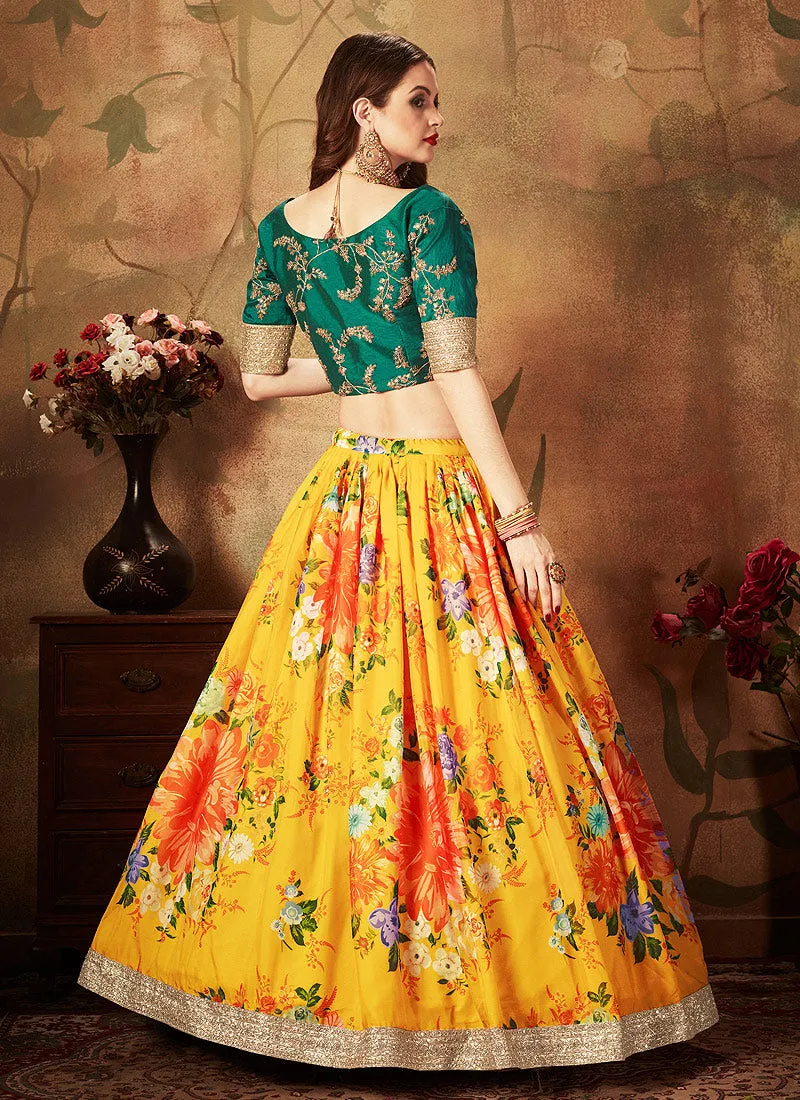 Yellow And Green Designer Lehenga Choli