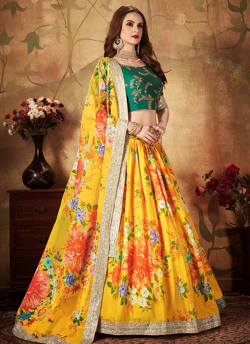Yellow And Green Designer Lehenga Choli