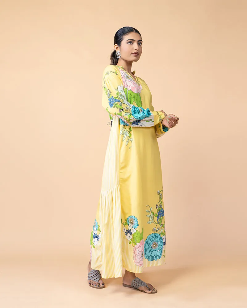 Yellow Cotton Printed Long dress for Effortless Style