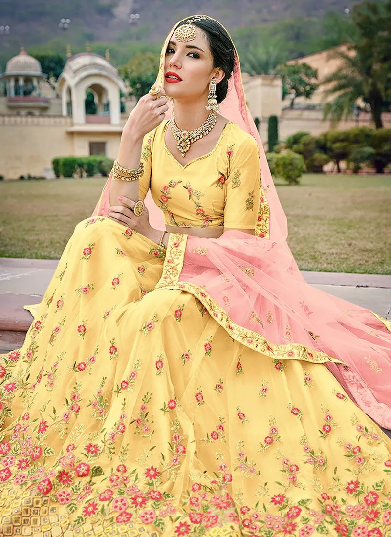 Yellow Multi Embroidery Traditional Lehenga Choli