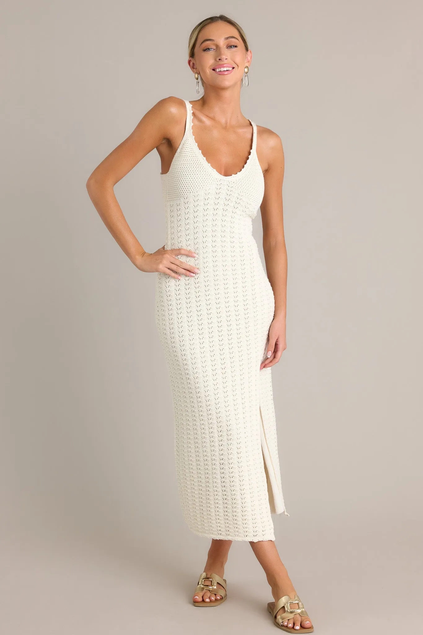 Z Supply Eleena Sandstone Ivory Crochet Midi Dress