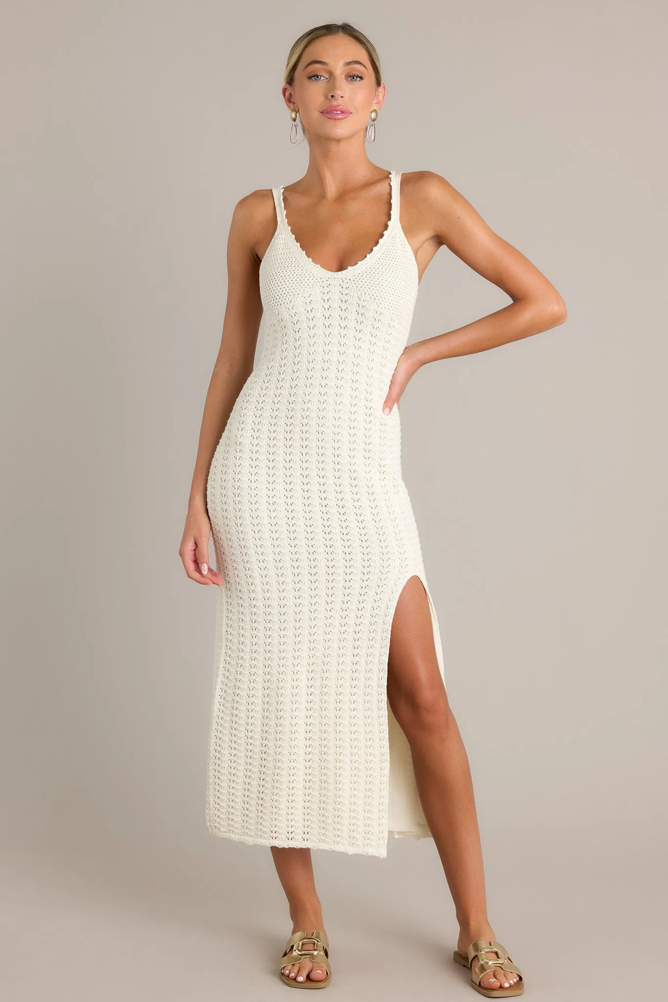 Z Supply Eleena Sandstone Ivory Crochet Midi Dress